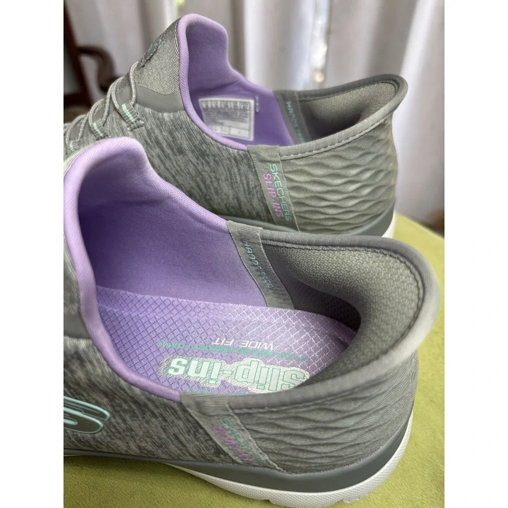 SKECHERS Slip-ins Women's Heathered Gray/Purple Memory Foam Walking Sneaker